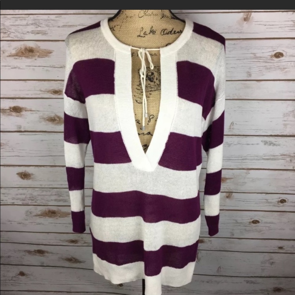 LOFT sweater purple and white stripes EUC💜